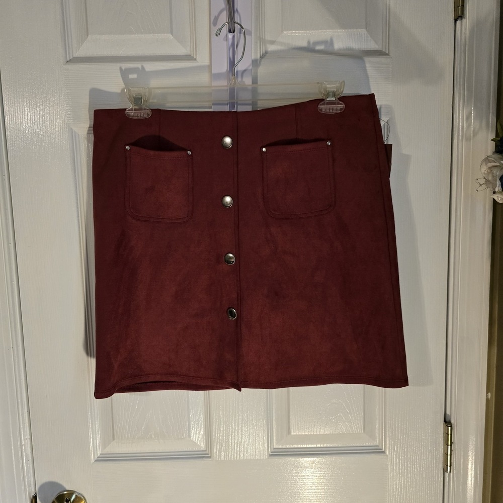 Love Scarlett Burgundy Faux Suede Button Front Mini Skirt XL Wine Red New